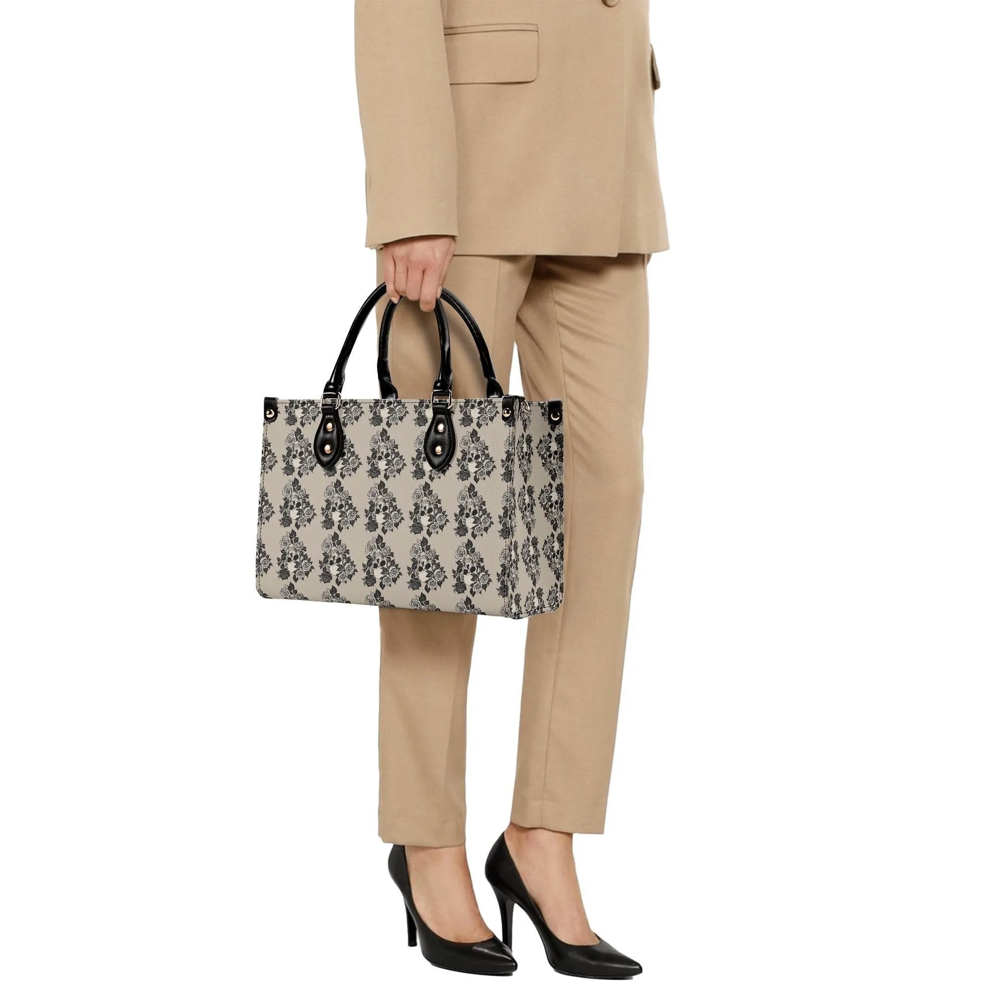 Sepia Skull and Rose Luxury Women Leather Handbag