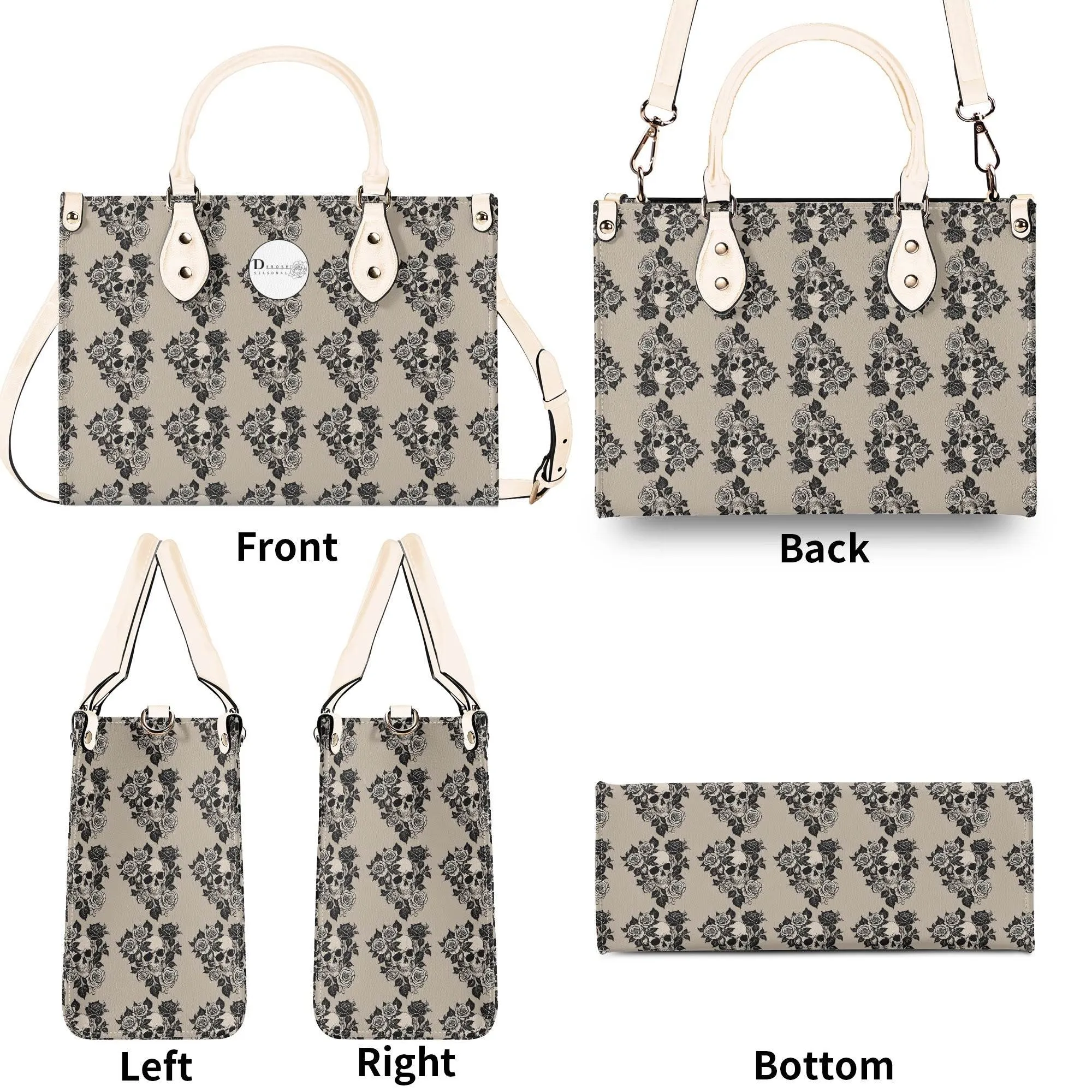 Sepia Skull and Rose Luxury Women Leather Handbag