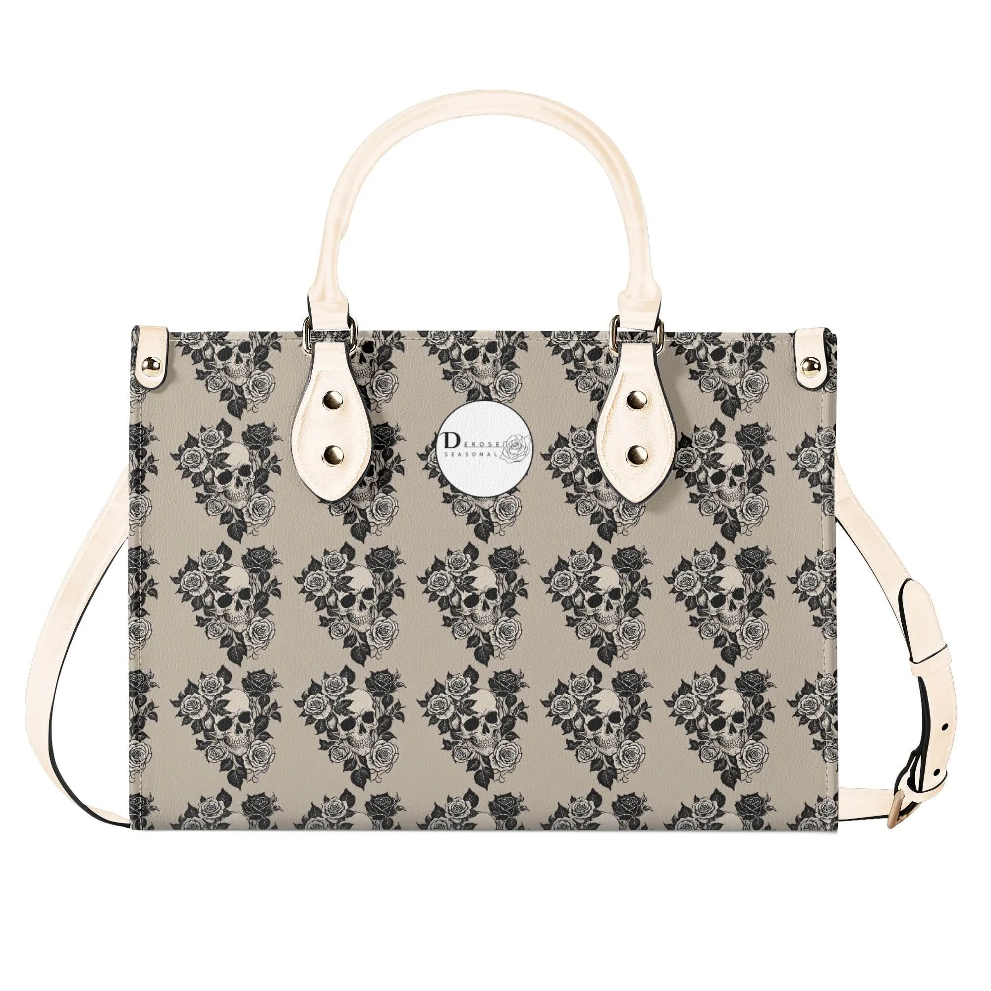 Sepia Skull and Rose Luxury Women Leather Handbag