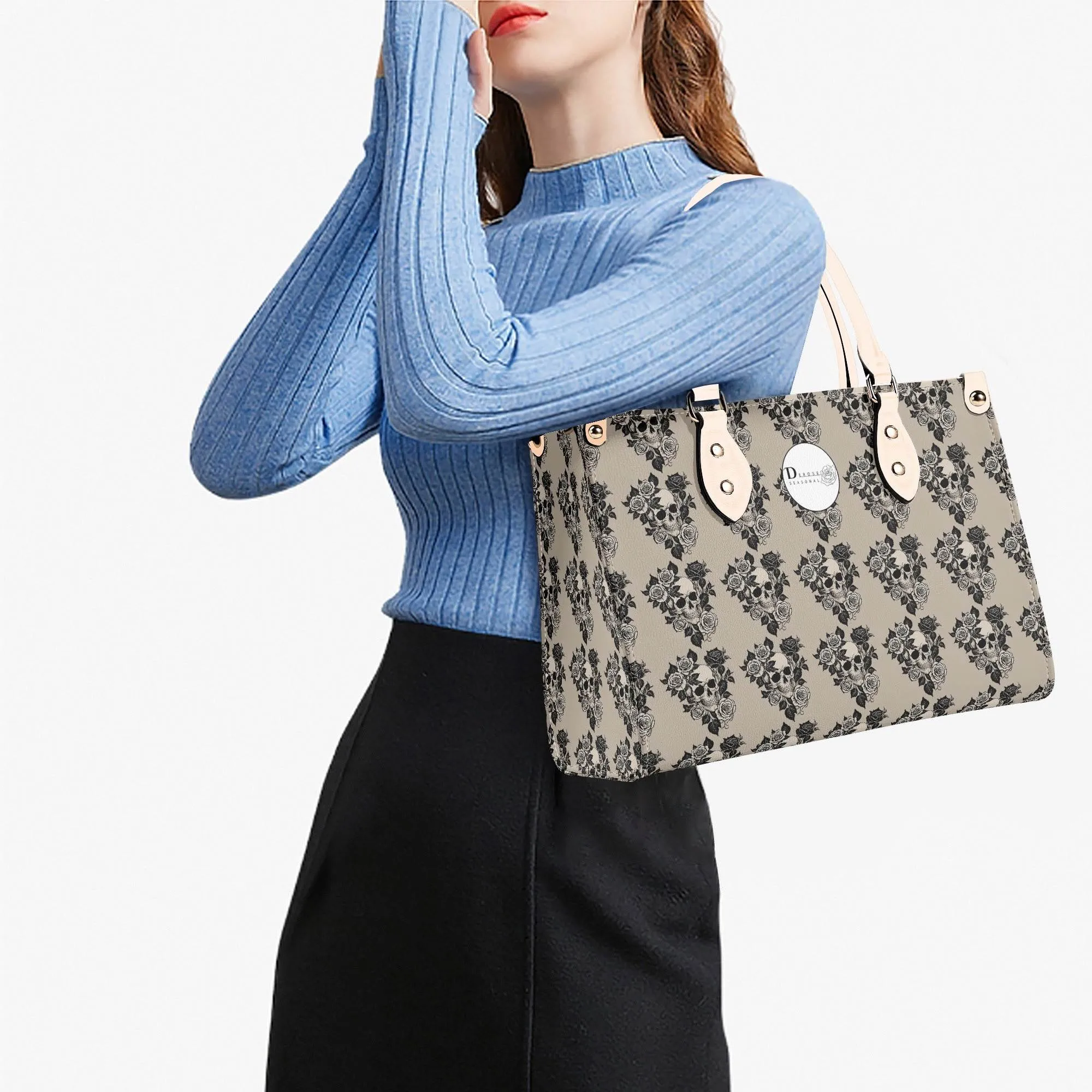 Sepia Skull and Rose Luxury Women Leather Handbag