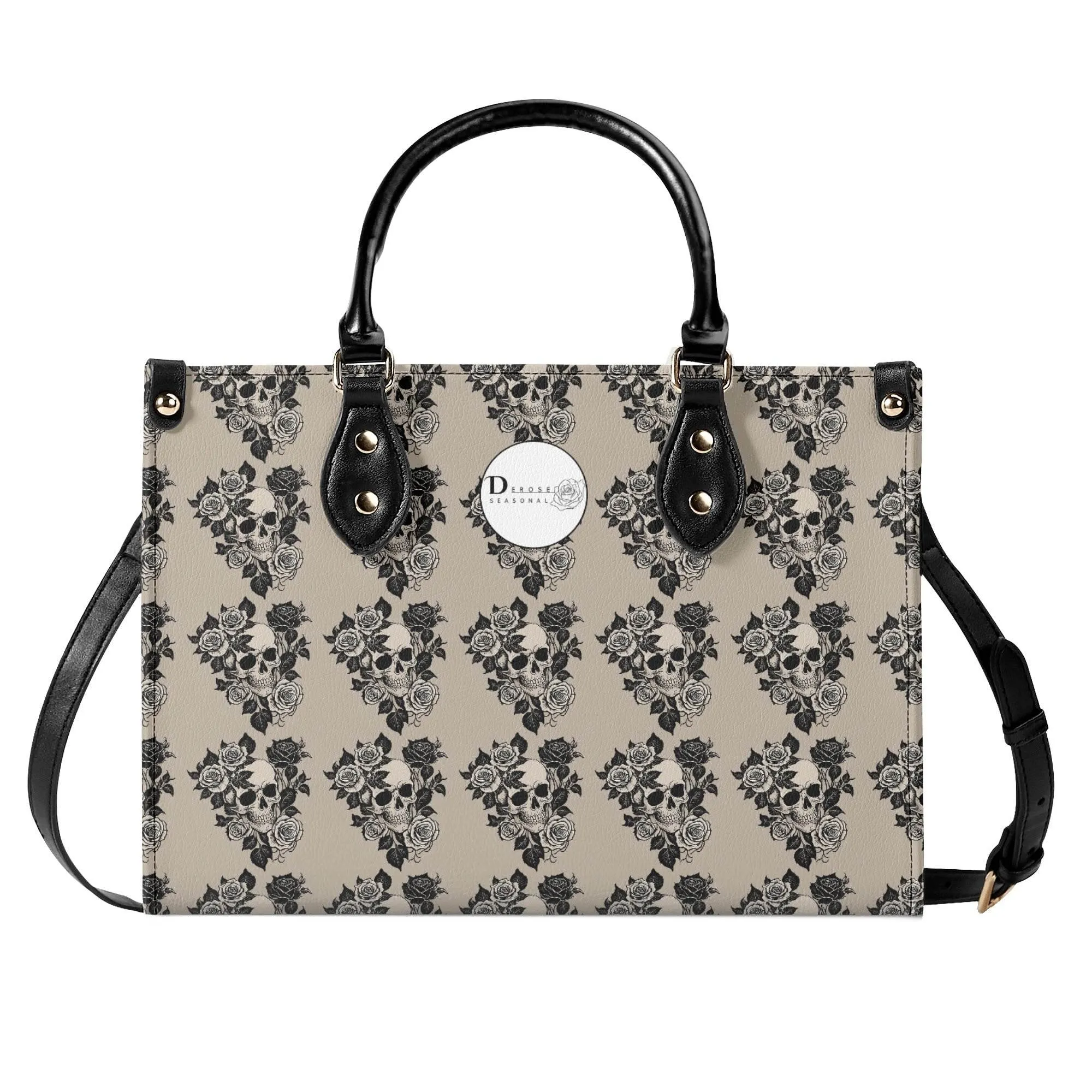 Sepia Skull and Rose Luxury Women Leather Handbag