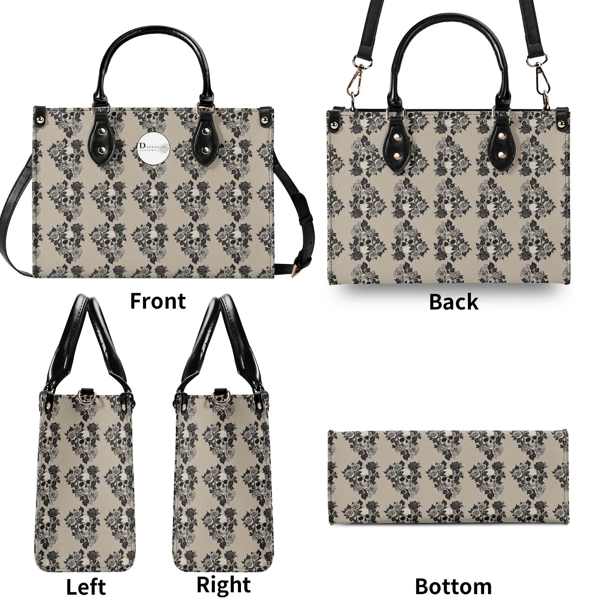 Sepia Skull and Rose Luxury Women Leather Handbag