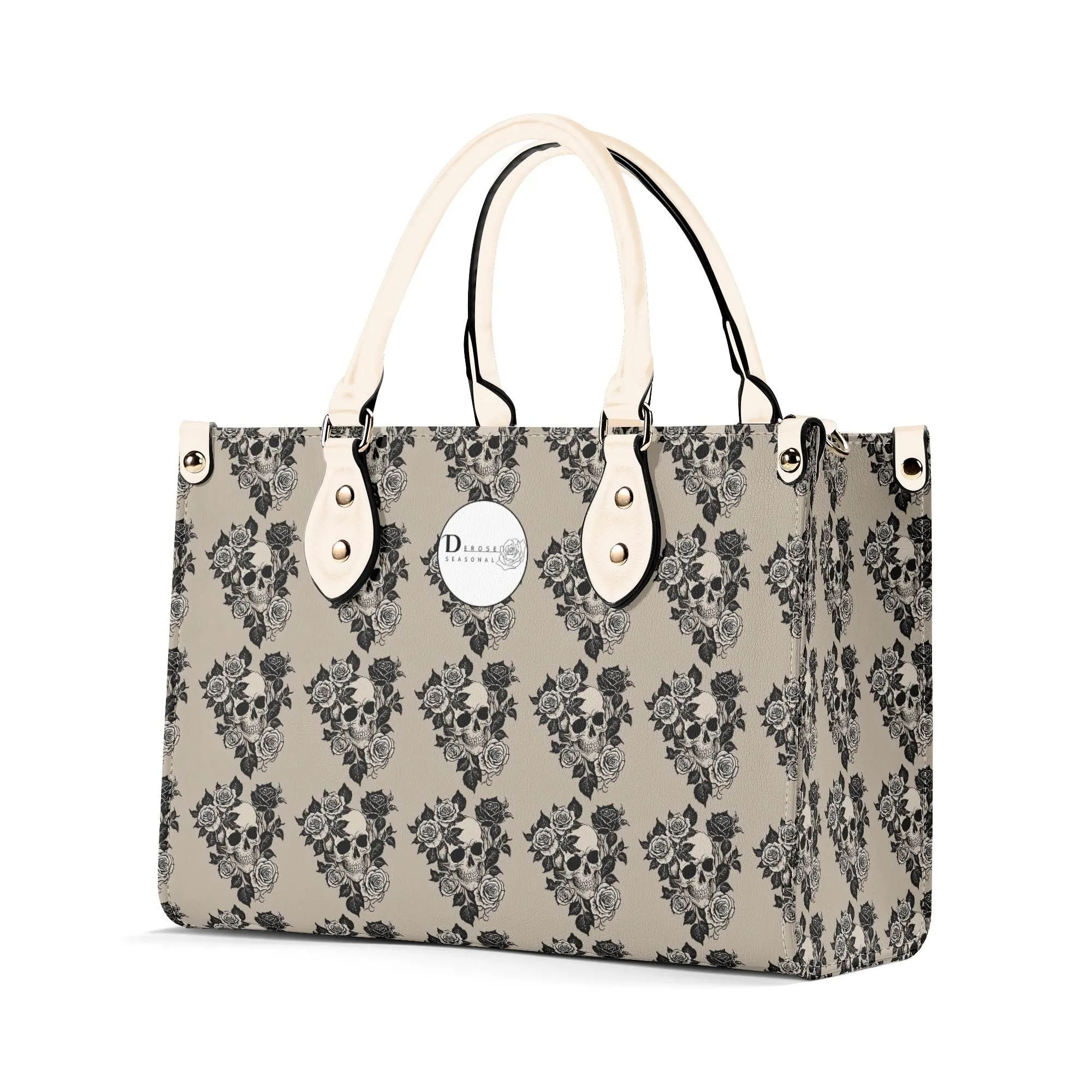 Sepia Skull and Rose Luxury Women Leather Handbag