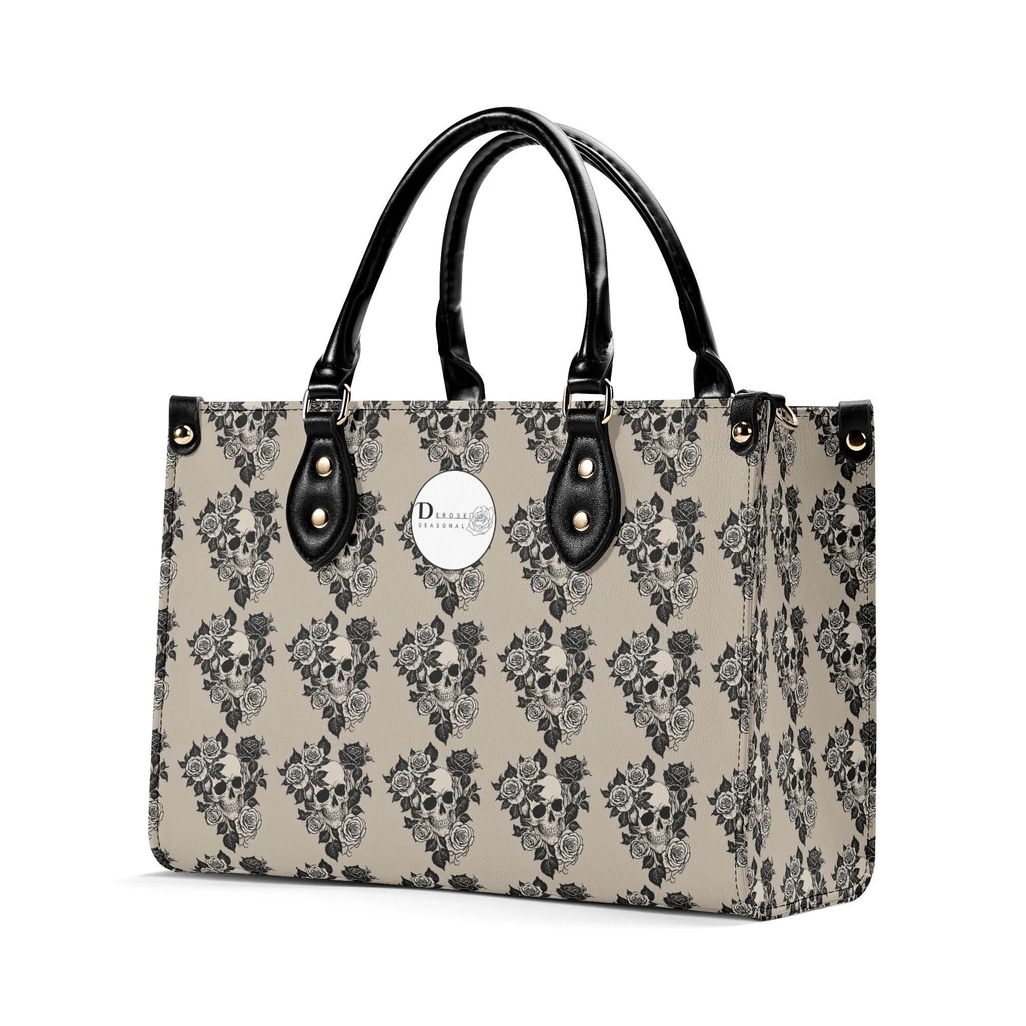 Sepia Skull and Rose Luxury Women Leather Handbag