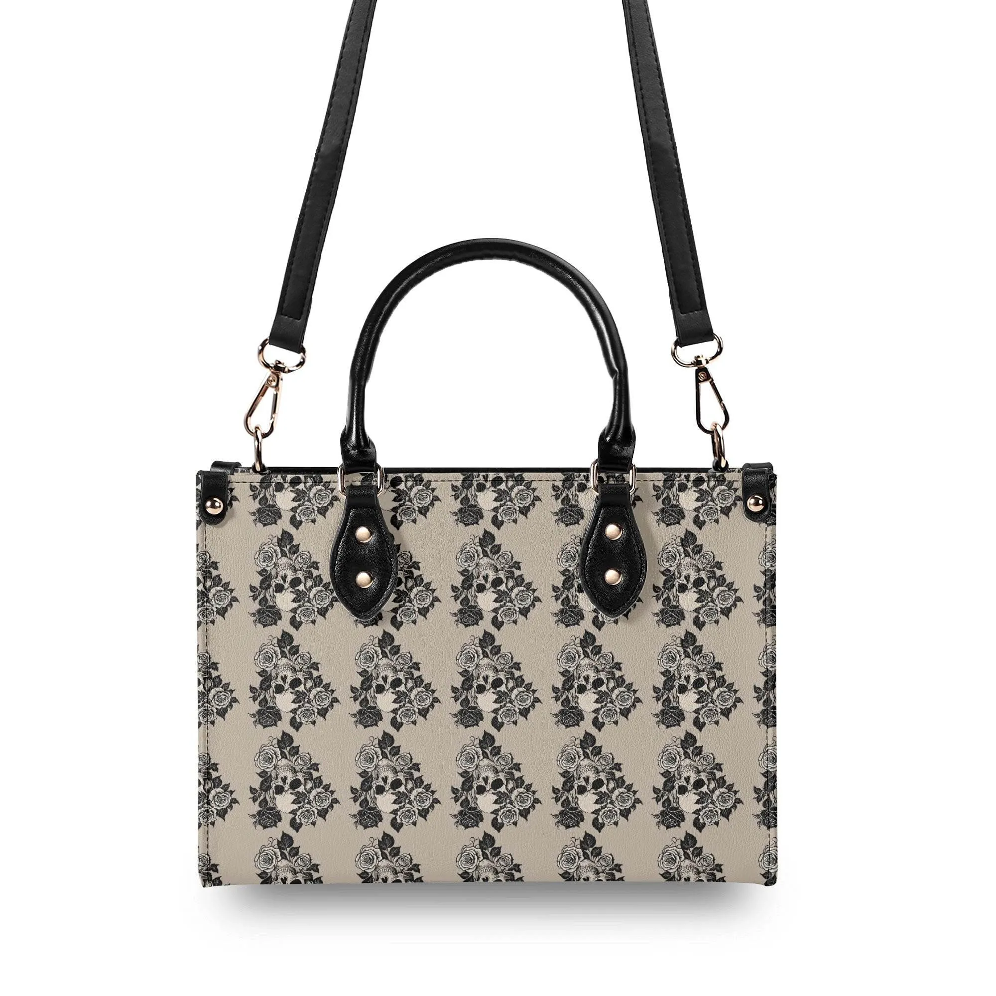 Sepia Skull and Rose Luxury Women Leather Handbag