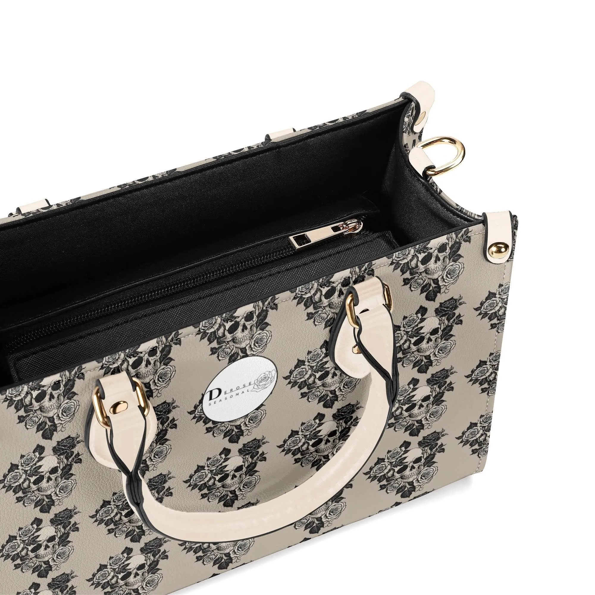 Sepia Skull and Rose Luxury Women Leather Handbag