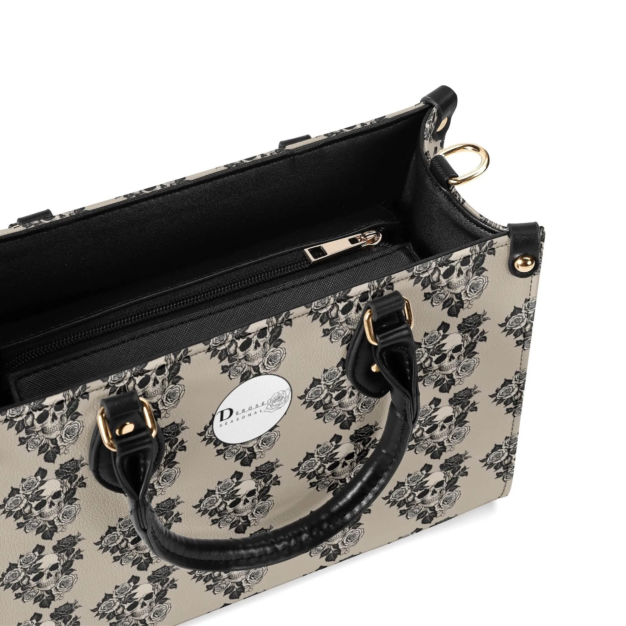 Sepia Skull and Rose Luxury Women Leather Handbag