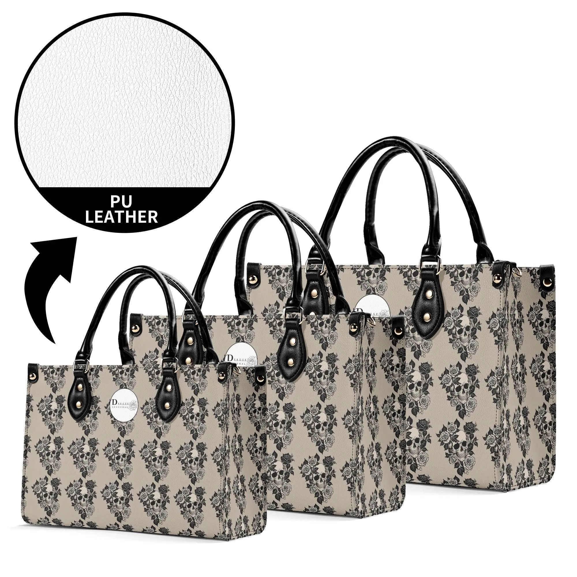 Sepia Skull and Rose Luxury Women Leather Handbag
