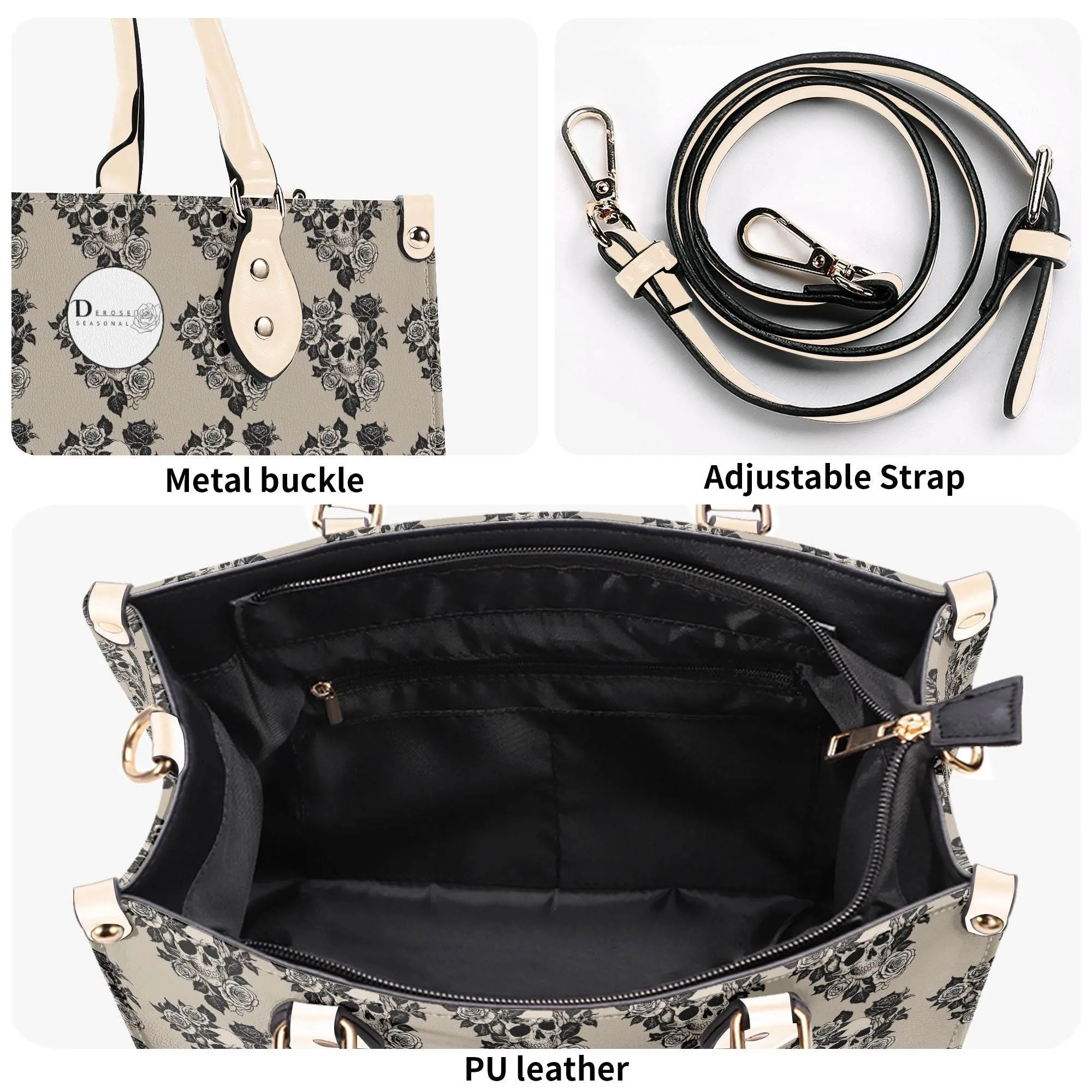 Sepia Skull and Rose Luxury Women Leather Handbag