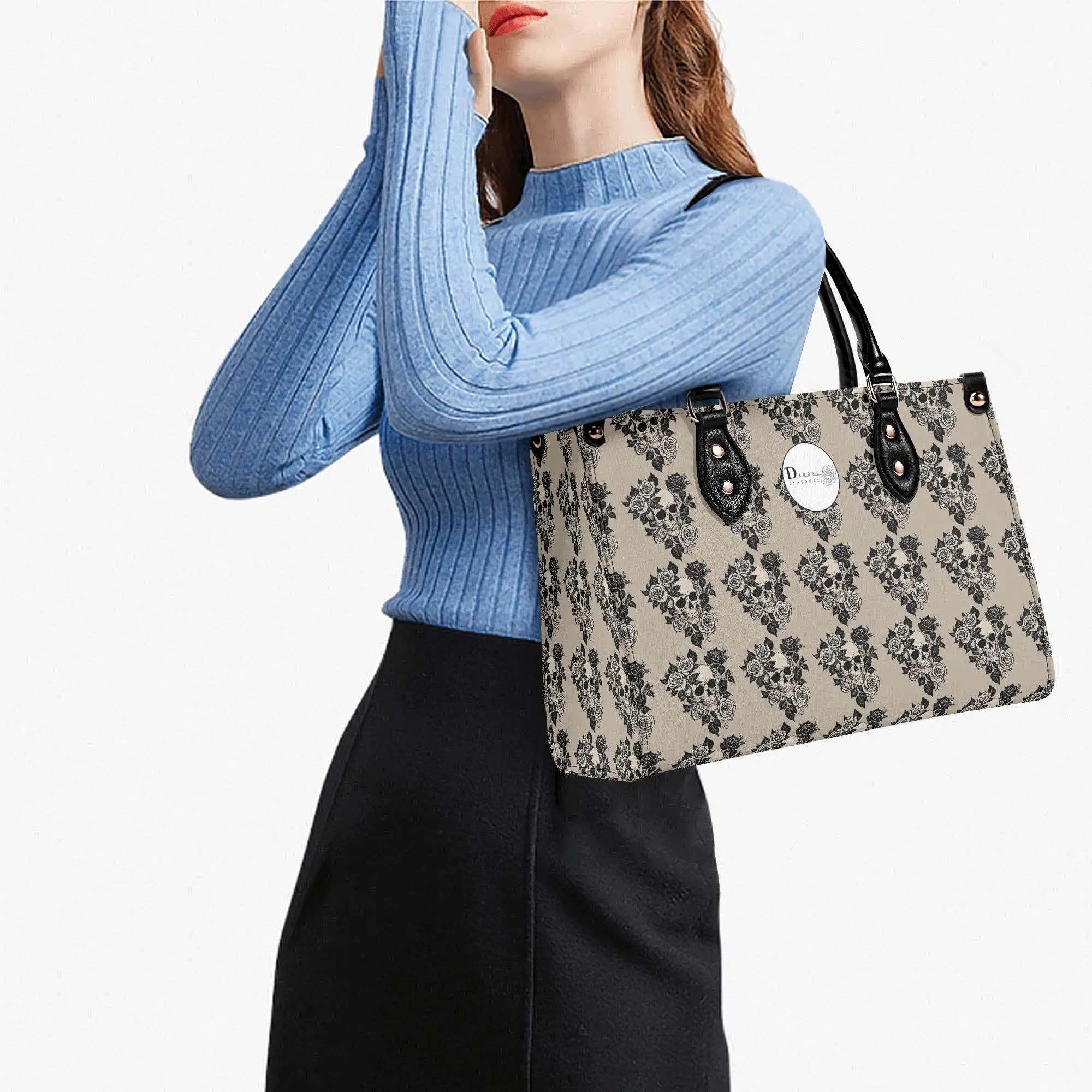 Sepia Skull and Rose Luxury Women Leather Handbag