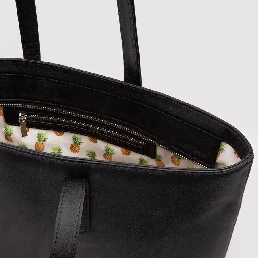 Sequoia Piñatex Leather Vegan Zip Tote | Black