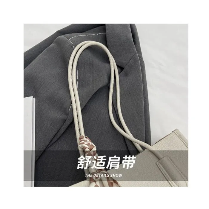 Set: Faux Leather Lettering Tote Bag   Flap Crossbody Bag