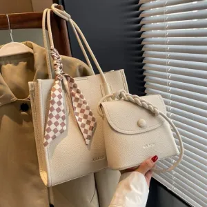 Set: Faux Leather Lettering Tote Bag   Flap Crossbody Bag