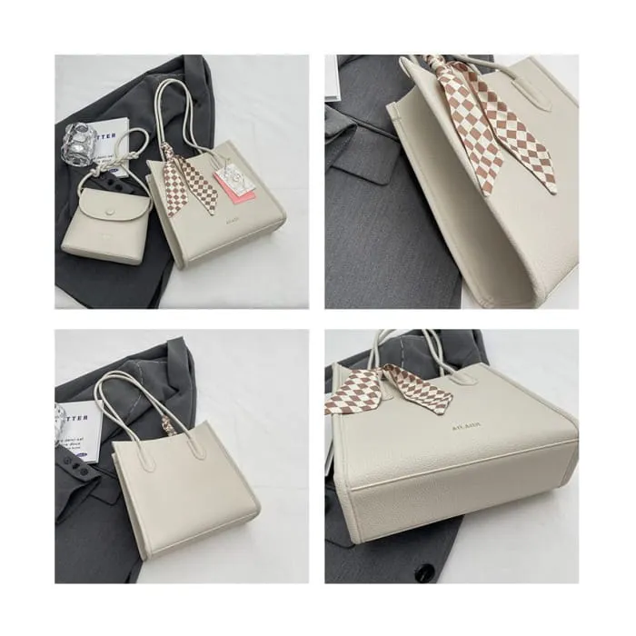 Set: Faux Leather Lettering Tote Bag   Flap Crossbody Bag