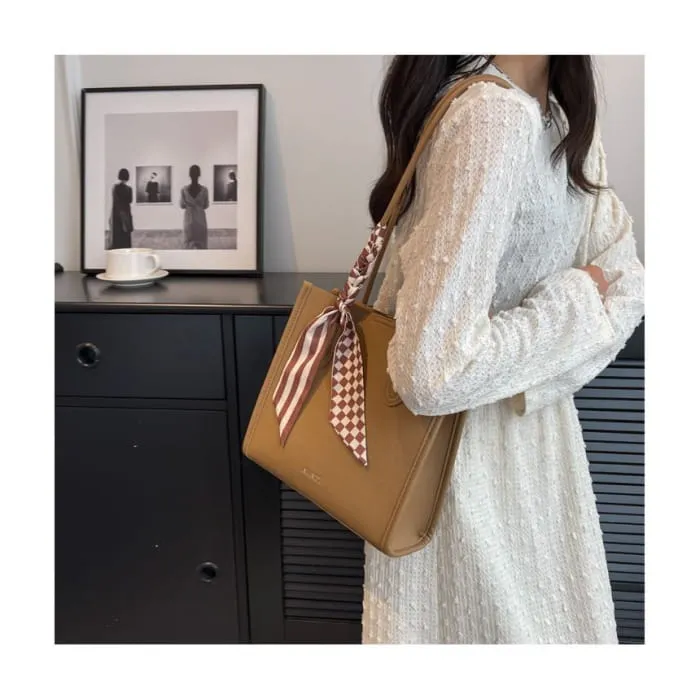 Set: Faux Leather Lettering Tote Bag   Flap Crossbody Bag