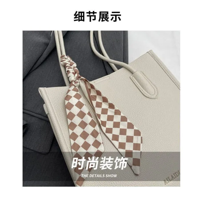 Set: Faux Leather Lettering Tote Bag   Flap Crossbody Bag