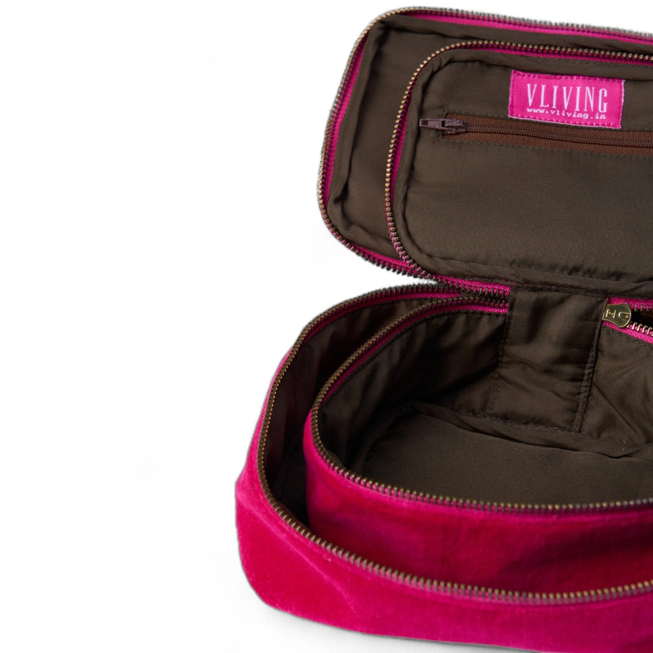 Set of 2 nesting boxes in Fuschia colour velvet - travel accessory