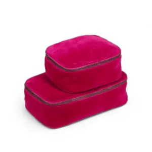 Set of 2 nesting boxes in Fuschia colour velvet - travel accessory