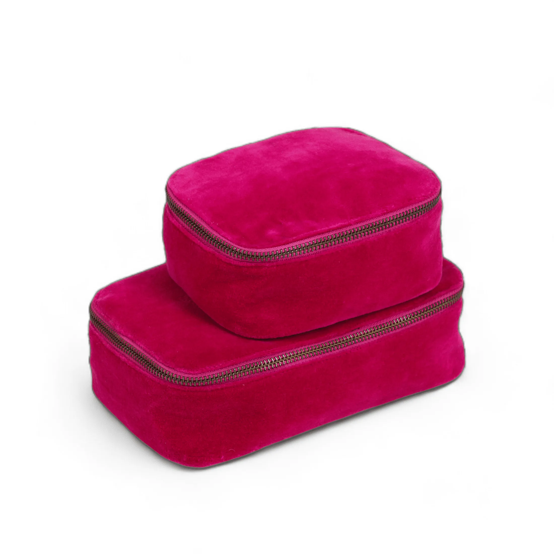 Set of 2 nesting boxes in Fuschia colour velvet - travel accessory
