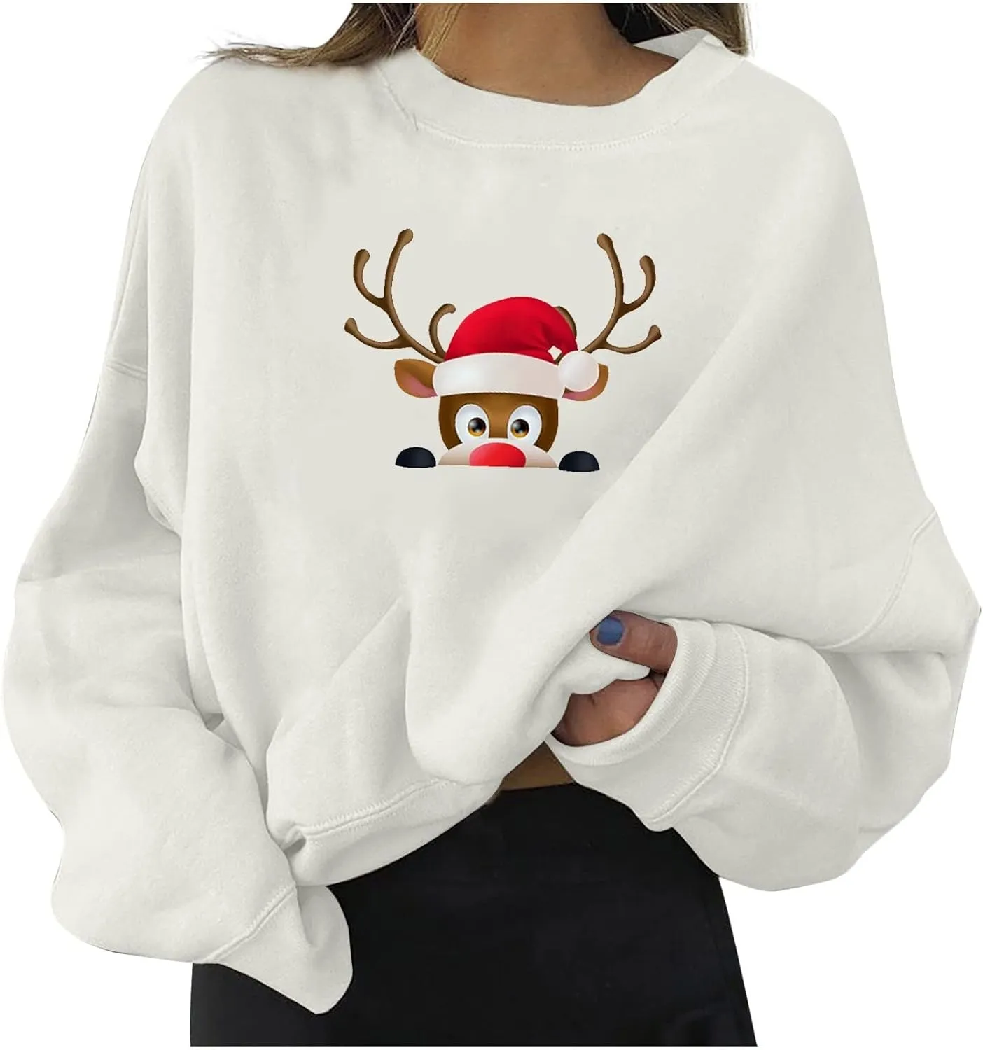 SHAOBGE Christmas Shirt for Women Teen Girl Crop Tops Long Sleeve Plus Size Plain Sweatshirts For Women