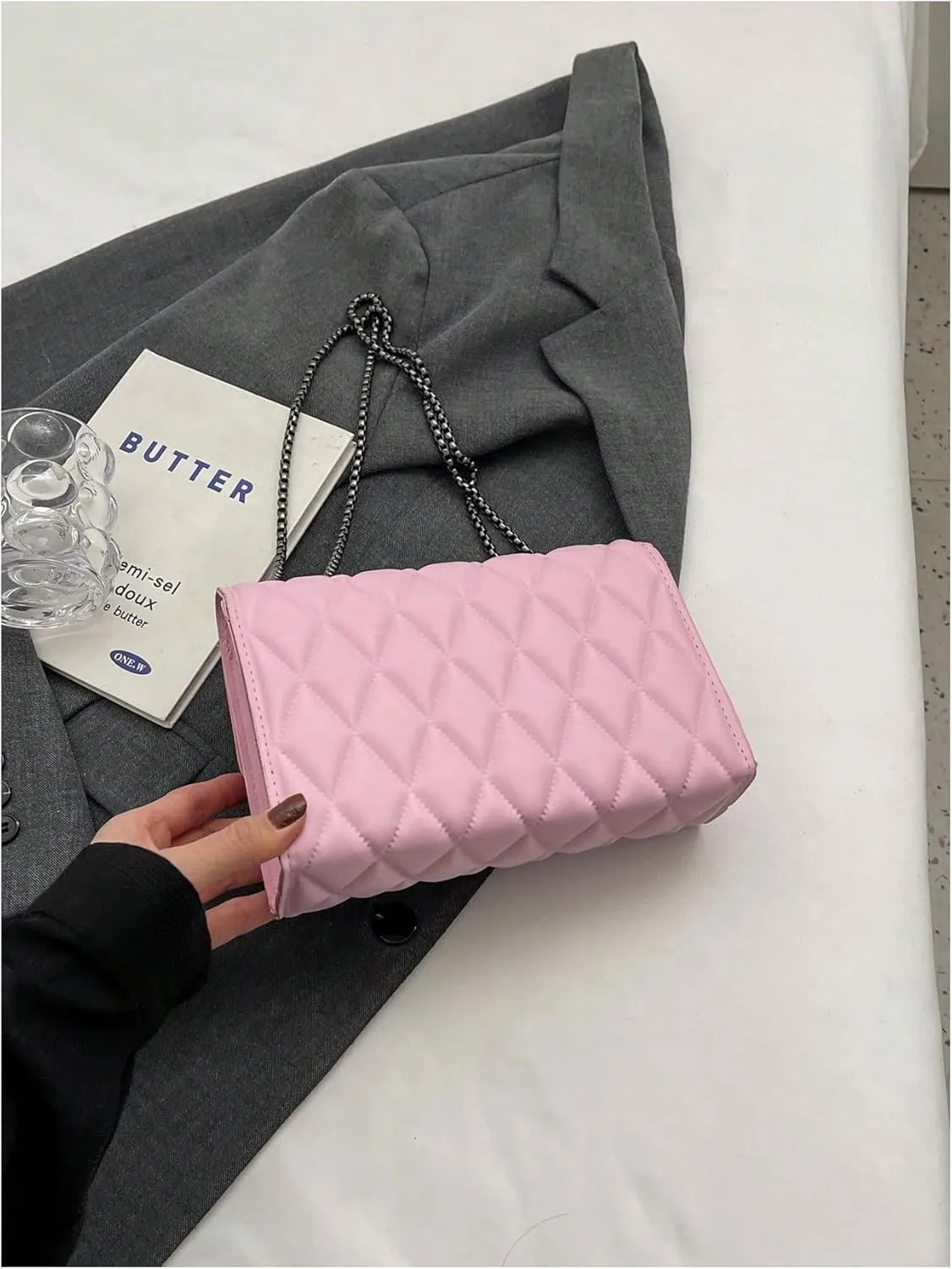 SHENHE Women's Quilted Leather Shoulder Bag Buckled Clutch Purse Small Crossbody Bags with Chain