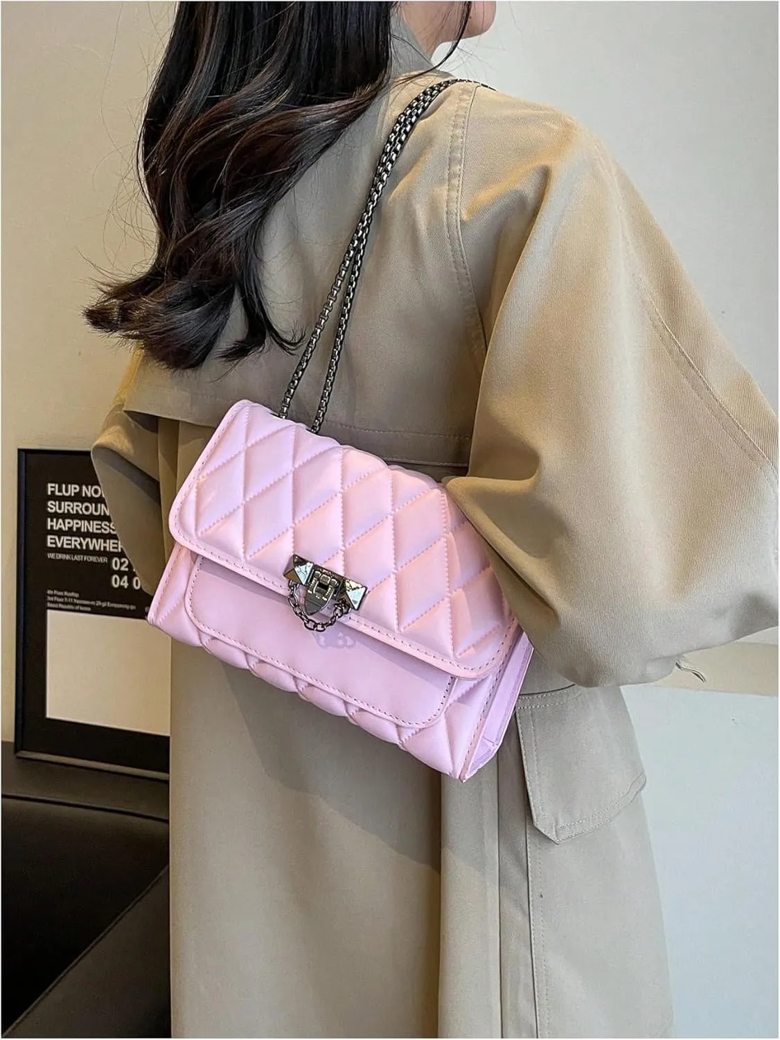 SHENHE Women's Quilted Leather Shoulder Bag Buckled Clutch Purse Small Crossbody Bags with Chain