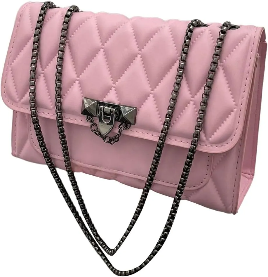 SHENHE Women's Quilted Leather Shoulder Bag Buckled Clutch Purse Small Crossbody Bags with Chain