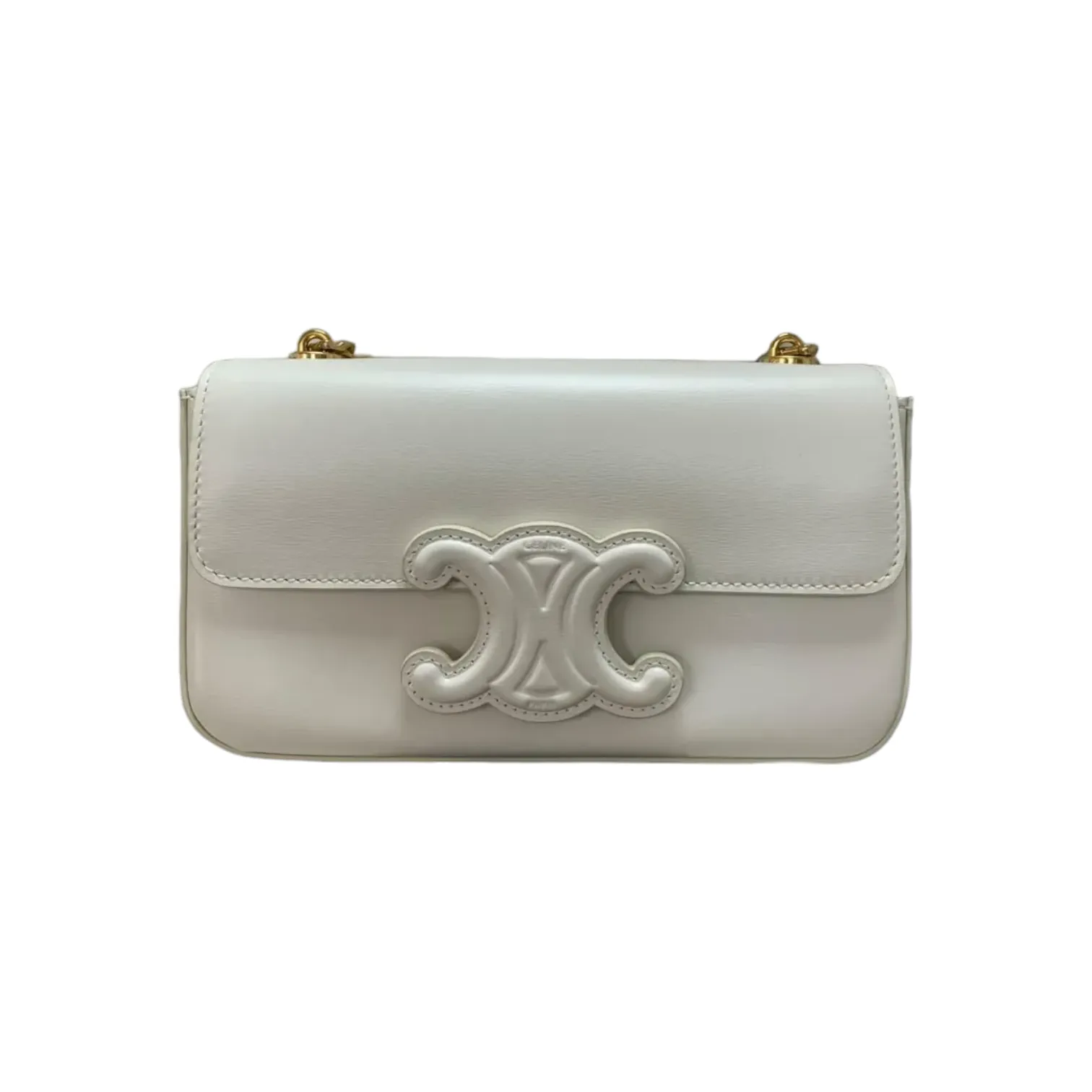 Shiny Calfskin Cuir Triomphe Chain Bag White GHW