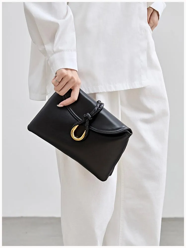Silky Lambskin Leather Braided Rope Buckle Shoulder & Crossbody Bag | Elegant Handle Party Bag for Women