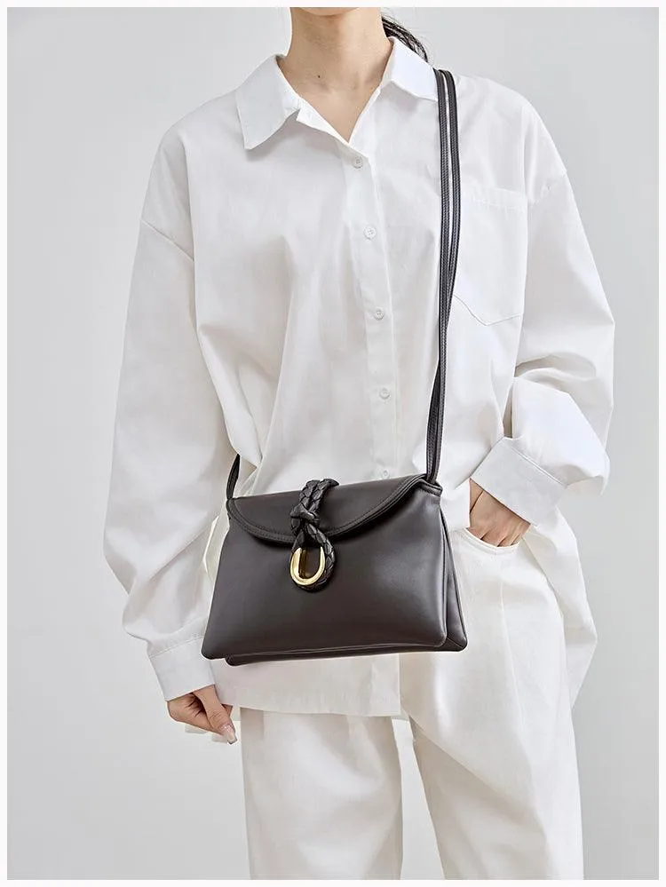 Silky Lambskin Leather Braided Rope Buckle Shoulder & Crossbody Bag | Elegant Handle Party Bag for Women