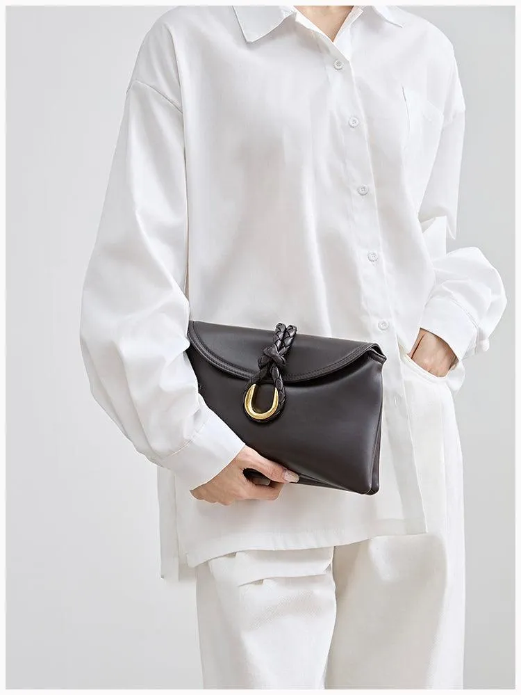 Silky Lambskin Leather Braided Rope Buckle Shoulder & Crossbody Bag | Elegant Handle Party Bag for Women