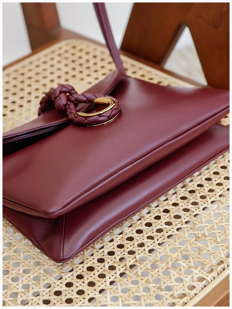Silky Lambskin Leather Braided Rope Buckle Shoulder & Crossbody Bag | Elegant Handle Party Bag for Women