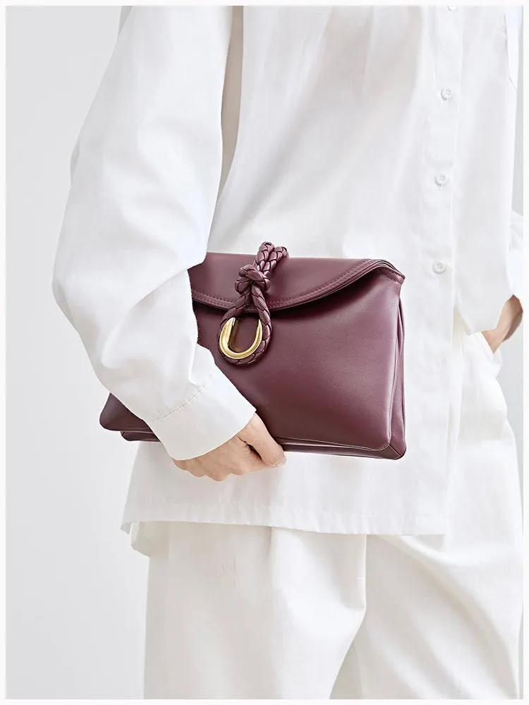 Silky Lambskin Leather Braided Rope Buckle Shoulder & Crossbody Bag | Elegant Handle Party Bag for Women