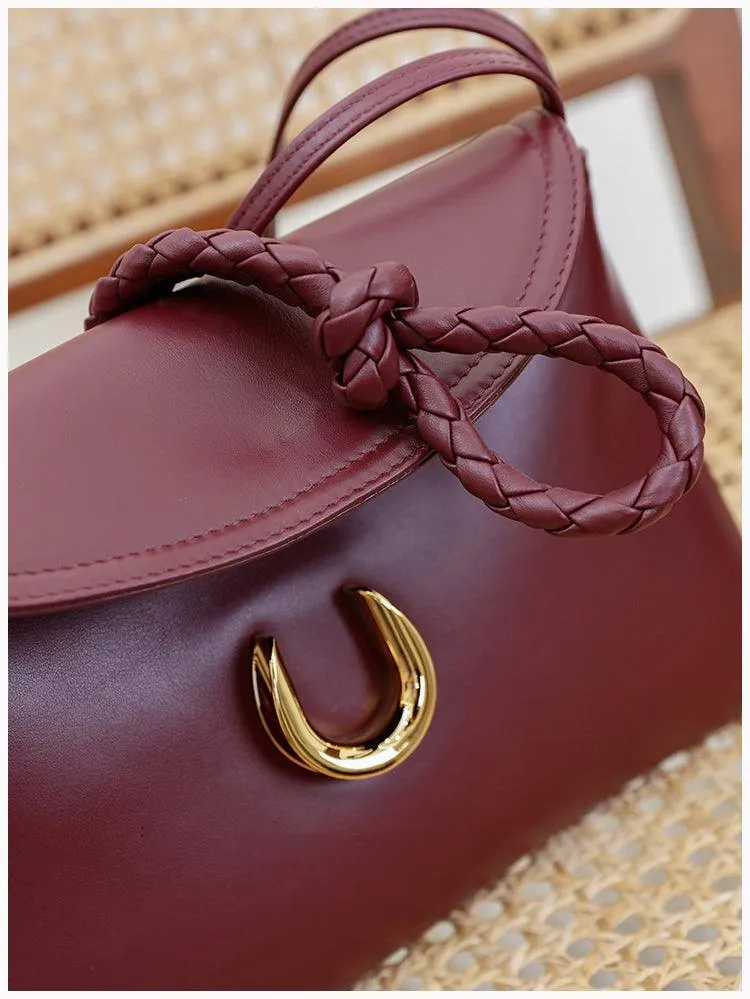 Silky Lambskin Leather Braided Rope Buckle Shoulder & Crossbody Bag | Elegant Handle Party Bag for Women