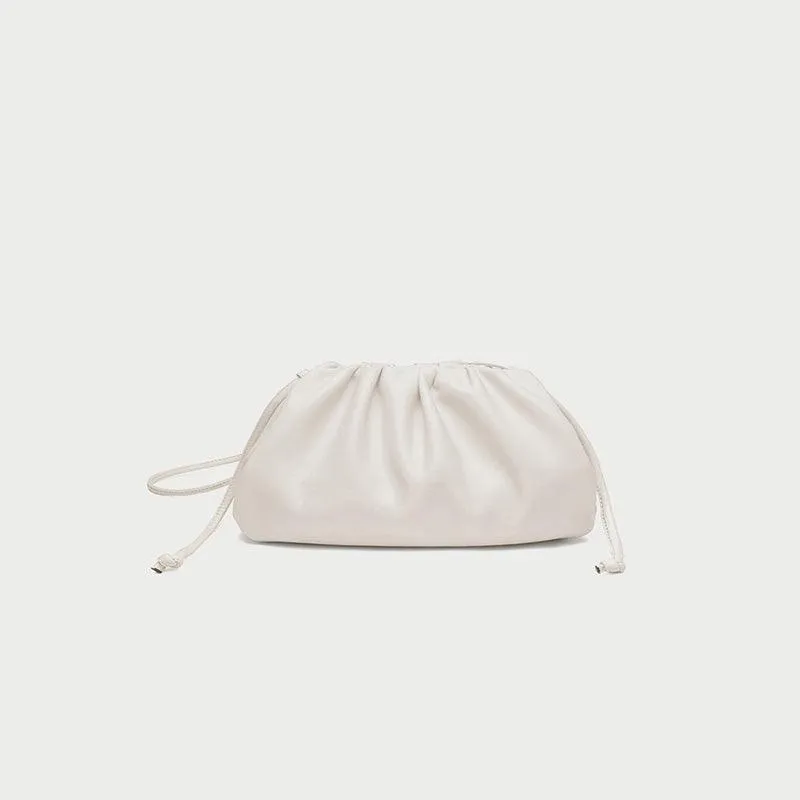 Silky Lambskin Leather Women's Cloud Bag With Pleated Design, Crossbody Clutch Party Bag
