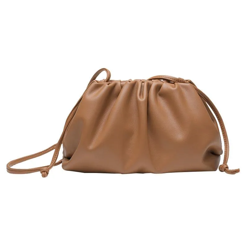 Silky Lambskin Leather Women's Cloud Bag With Pleated Design, Crossbody Clutch Party Bag