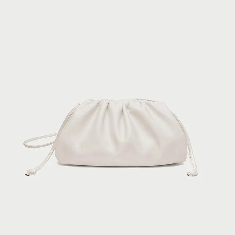 Silky Lambskin Leather Women's Cloud Bag With Pleated Design, Crossbody Clutch Party Bag