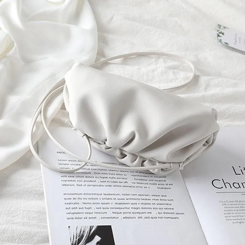 Silky Lambskin Leather Women's Cloud Bag With Pleated Design, Crossbody Clutch Party Bag