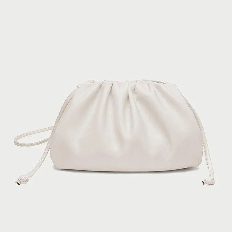 Silky Lambskin Leather Women's Cloud Bag With Pleated Design, Crossbody Clutch Party Bag