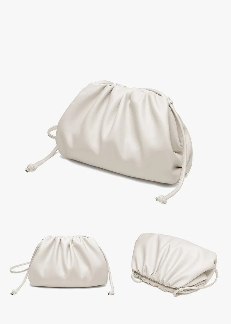 Silky Lambskin Leather Women's Cloud Bag With Pleated Design, Crossbody Clutch Party Bag