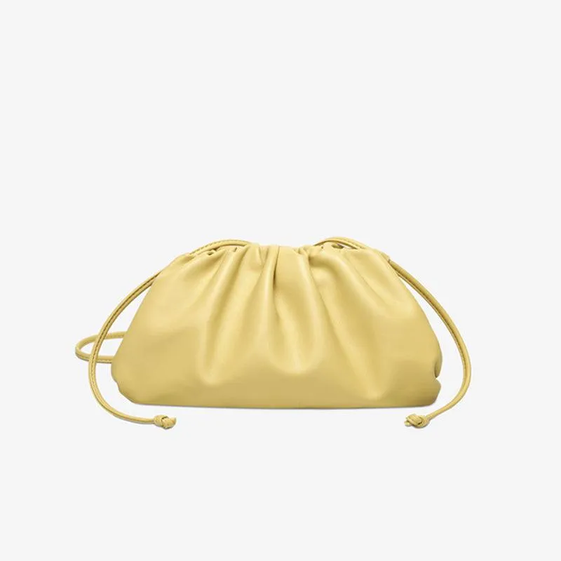Silky Lambskin Leather Women's Cloud Bag With Pleated Design, Crossbody Clutch Party Bag