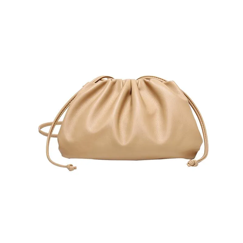 Silky Lambskin Leather Women's Cloud Bag With Pleated Design, Crossbody Clutch Party Bag