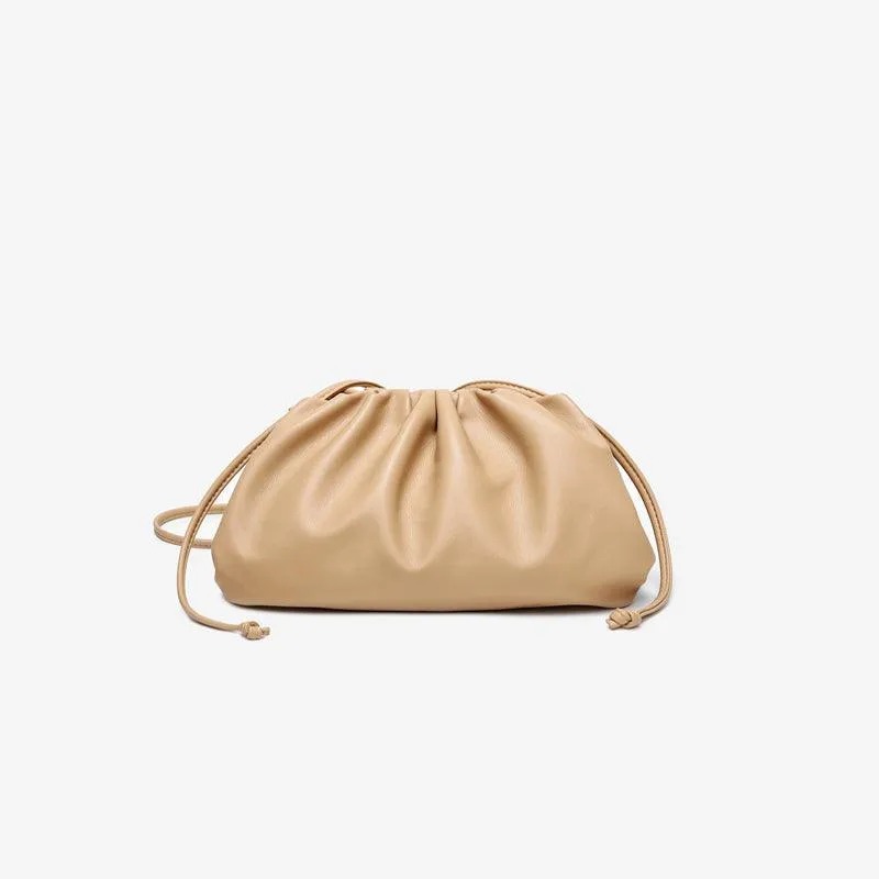 Silky Lambskin Leather Women's Cloud Bag With Pleated Design, Crossbody Clutch Party Bag