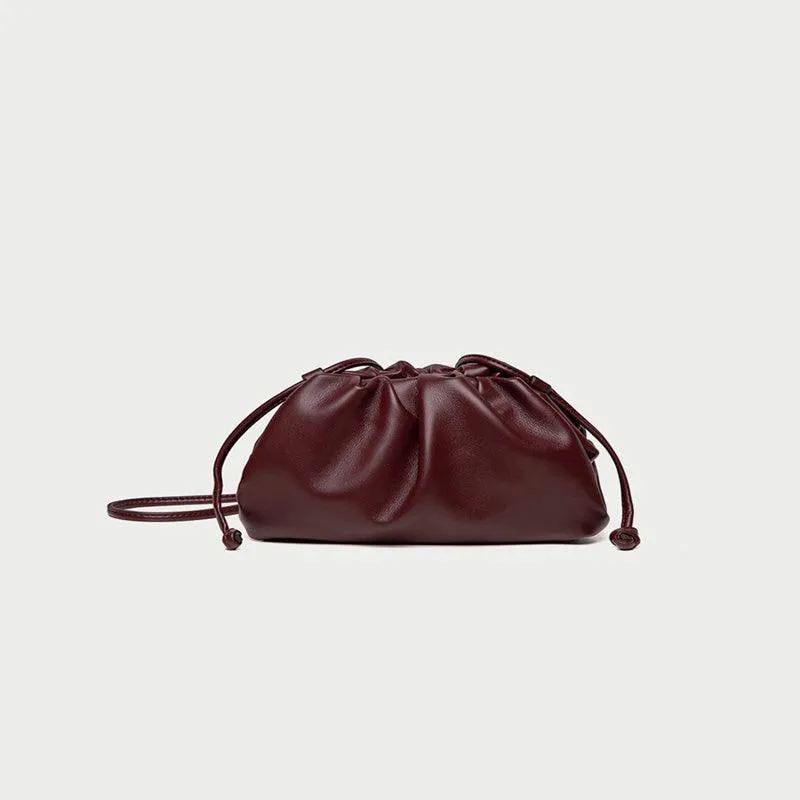 Silky Lambskin Leather Women's Cloud Bag With Pleated Design, Crossbody Clutch Party Bag