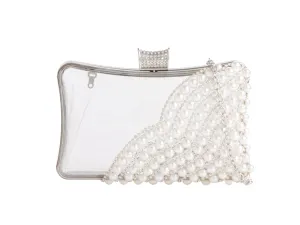 Silver & Pearl Trimmed Clear Clutch Bag