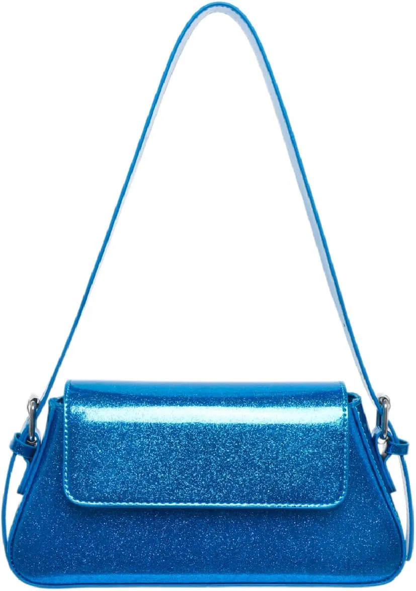 Silver Metallic Evening Bag for Women Y2K Silver Leather Shoulder Bags Sparkle Purse for Prom Wedding Party