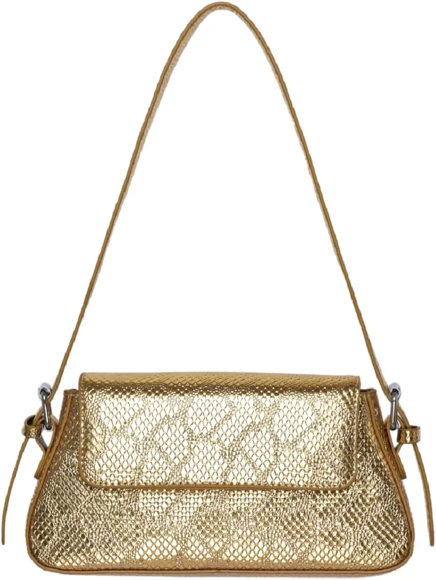 Silver Metallic Evening Bag for Women Y2K Silver Leather Shoulder Bags Sparkle Purse for Prom Wedding Party
