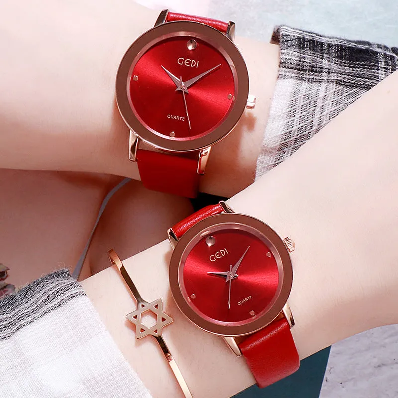 Simple Dial Leather Strap Women's Watch