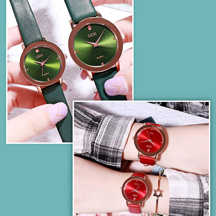 Simple Dial Leather Strap Women's Watch