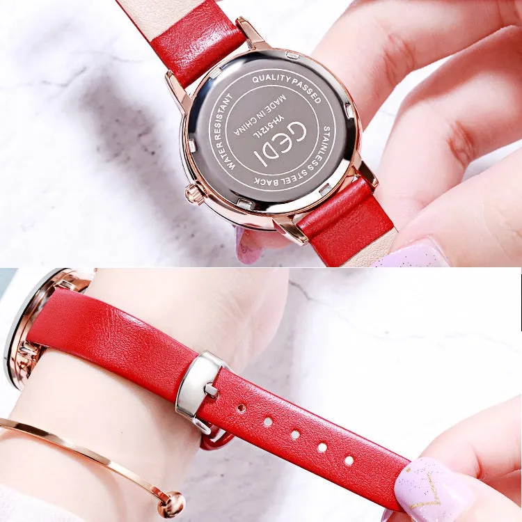 Simple Dial Leather Strap Women's Watch